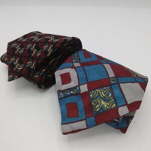 Lot of 2 - Martin Wong Multi Colored Abstract Men's Silk Ties - Made in the USA